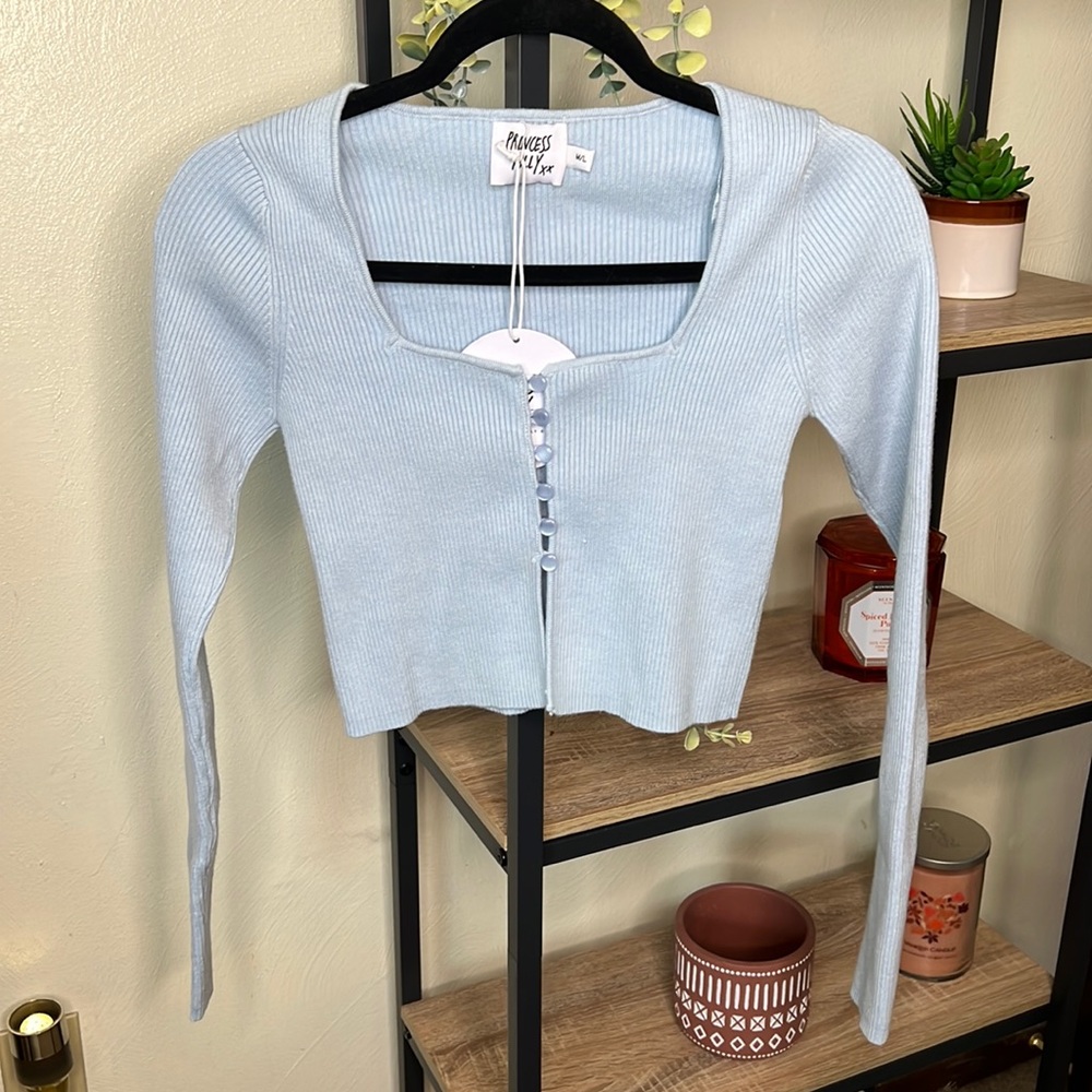 Princess Polly NWT Alba Long Sleeve Cropped Sweater Cardigan M/L